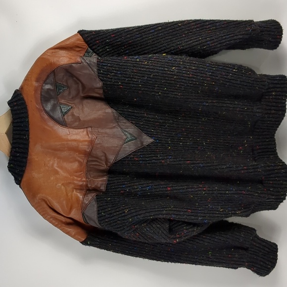 Retro Leather Wool Blend Knitted Sweater - Picture 2 of 9